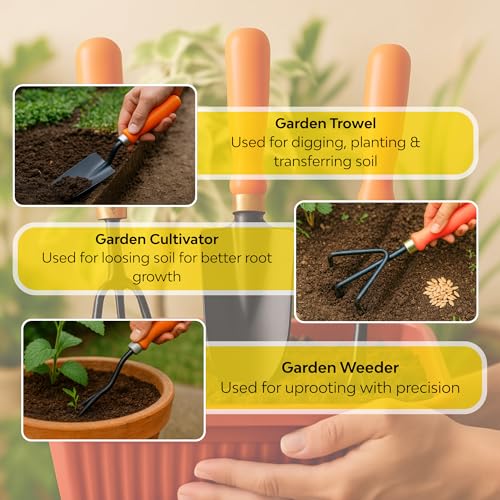 Image of Kraft Seeds Garden Tool Set of 3 Pcs - Home Tools & Gardening Tools Kit for Home Garden- (Big Trowel, Cultivator, Weeder) - Terrace Gardening Accessories, Gardening Essentials, Garden Tools Heavy Duty
