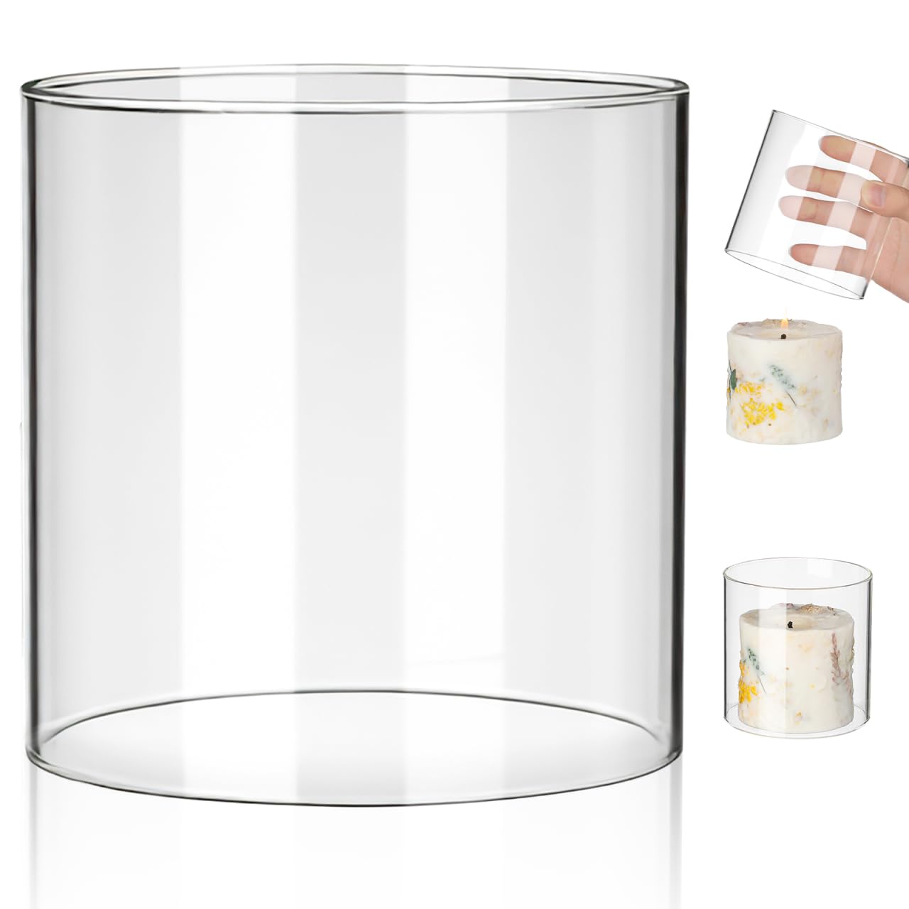 DIYEAH Glass Hurricane Candle Holder Sleeve - Open-Ended Transparent Cylinder Windproof Candle Cover for Home Party Wedding Decor 3.94X3.94In