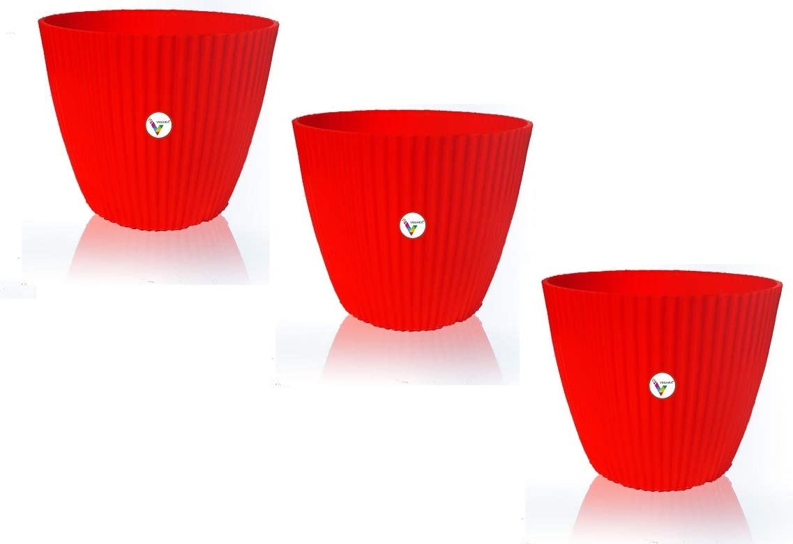 VINSHRA 11 Inch Red Flower Pot with 8 Inch Bottom Tray Set of 3 Indoor & Outdoor Pots for Plants Round Plantrs for Terrace Home and Balcony Decor (B07SS3JKSJ) Amazon Price History, Amazon Price Tracker