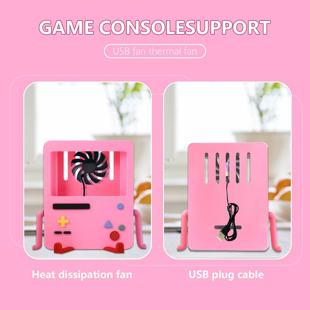 Funda rígida Protectora de Dibujos Animados para Consola de Interruptor, Consola de Juegos, Carcasa Protectora para Switch portátil, Soporte de Videojuegos (Ventilador de refrigeración, Rosa)
