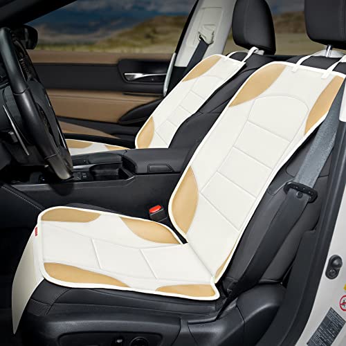 Sinvitron Car Seat Protector, 2Pack Seats Protector With Leather And Fabric Padding, Non-Slip Backing With Mesh Pockets, Waterproof Seat Protectors For Vehicles Baby Pets(Off-White) #TOP5