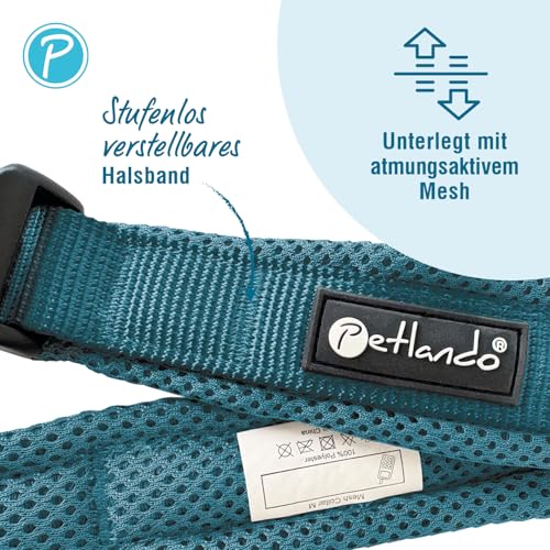 Petlando Mesh Hundehalsband – leicht, atmungsaktiv, weich mit Mesh gepolstert, stufenlos verstellbar, robust & strapazierfähig mit O-Ring – Halsband Hund S 40-45cm, Petrol