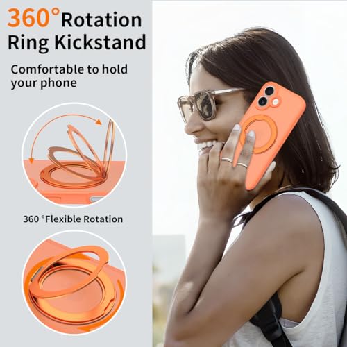 Image of Magnetic Case for iPhone 17 with Magnetic Ring Stand, [Compatible with Magsafe] [Military Grade Drop Protection] Shockproof Phone Cover for iPhone 17 Full Camera Protection 6.3 inch Orange