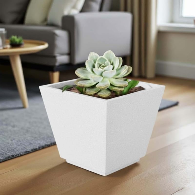 Image of Amazon Brand - Umi 12 Inch Planter Pot | Flower Pot for Indoor & Outdoor Use | Square Shape Planter Pot for Home & Office Decor Balcony & Terrace Gardens (Chorsa, White)