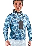 Mares Spearfishing Freediving Rash Guard Top with Chest Pad, Blue Camo, Medium