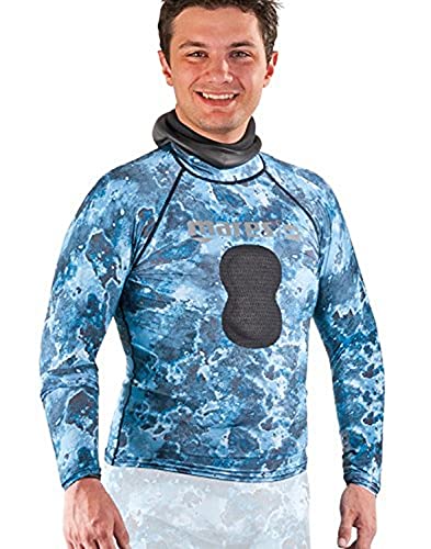 Mares Spearfishing Freediving Rash Guard Top with Chest Pad, Blue Camo, Medium