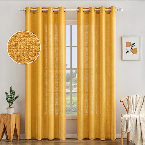 MIULEE 2 Unidades Cortinas Salon Translucidas Poliéster Lino con Ojales Visillos de Dormitorio Moderno Ventana Salon Habitacion Cuarto Dormitorio Comedor Cocina 140 x 225 cm Gold