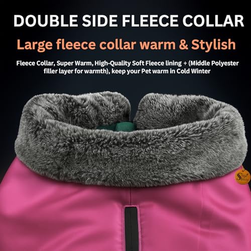 Image of Sage Square Dog Jacket Winter Coat with Fur Collar, Light Weight, Ultra Warm Windproof, Waterproof Dog /Puppy for Cold Weather, Thicker Fleece Jacket (Pink, Small - 12inch)