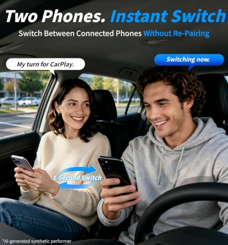 2026 Upgraded Wireless CarPlay Adapter with Buttons for Privacy Call & Two-Phone Fast Switch, Aluminum Cooling, Dual-Band WiFi, Mini Cable-Free, Compatible with Apple iPhone & Android Auto, Gray - image 4