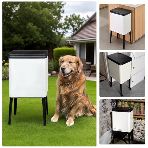 Image of Dog Poop Trash Can Outside,Tall high Legs 4 Gallon Stainless Steel Dog Waste Press Trash Can with Lid,Include Inner Bucket and Universal Wheels,Backyard,Patio,Garage,Kitchen Garbage Can