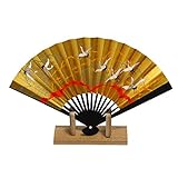 [ハセガワ] 京扇子 飾り扇子 黒染め骨 扇子立て 台付 箱入 (千羽鶴 五寸)