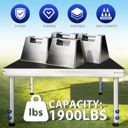 Image of 4x4ft Portable Stage Platform, 1900LBS Load Heavy Duty Aluminum Stage Riser, Adjustable Height 24 inch-41 inch Folding Modular Stage Deck, Anti-Slip Surface for Concerts, Weddings, DJ, Events, Commercial Use