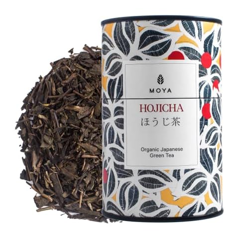 Moya Organic Japanese Hojicha Green Tea Loose Leaf Tea | 60g | Roasted Green Tea from Japan | Friendly for Vegans and Vegetarians | Packed in Multicolored Carton Tin | Perfect for a Gift Cover