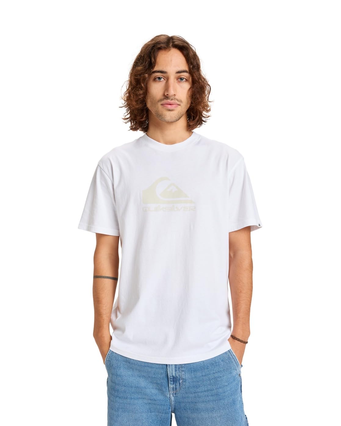 Quiksilver Mens Logo T-Shirt, White, Size L, Men