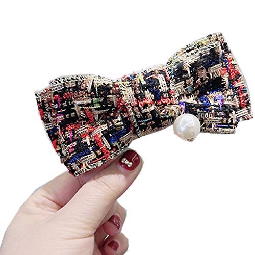 LYDZTION Pearl Hair Clip Bow Hairpin Large Hair Clip Elegant French Barrettes Hair Clasps Accessories Women,Black