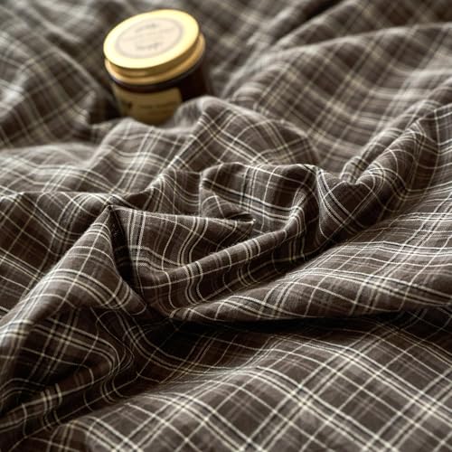 Image of EAVD Vintage Style Dark Grey Gingham Plaid Duvet Cover Twin 100% Washed Cotton Like Linen Feel Soft 3-Piece Grid Plaid Bedding Set with 2 Pillowcases Reversible Geometric Duvet Cover with Zipper