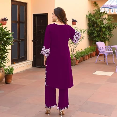 Image of BHARVITA Women's Cotton Lucknowi Embroidered Chikankari Work Straight Kurta with Pant Set for Every Occasion
