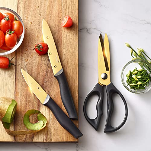 Image of Marco Almond Gold Knife Set With Block KYA23, 14 Pieces Stainless Steel Chef Cutlery Knives Set for Kitchen with Acrylic Stand