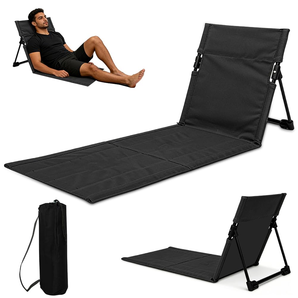 Tappetino da spiaggia con schienale, pieghevole da 1 cm, imbottito, con custodia, ideale per spiaggia, giardino, campeggio, picnic, 108 x 40 x 41 cm