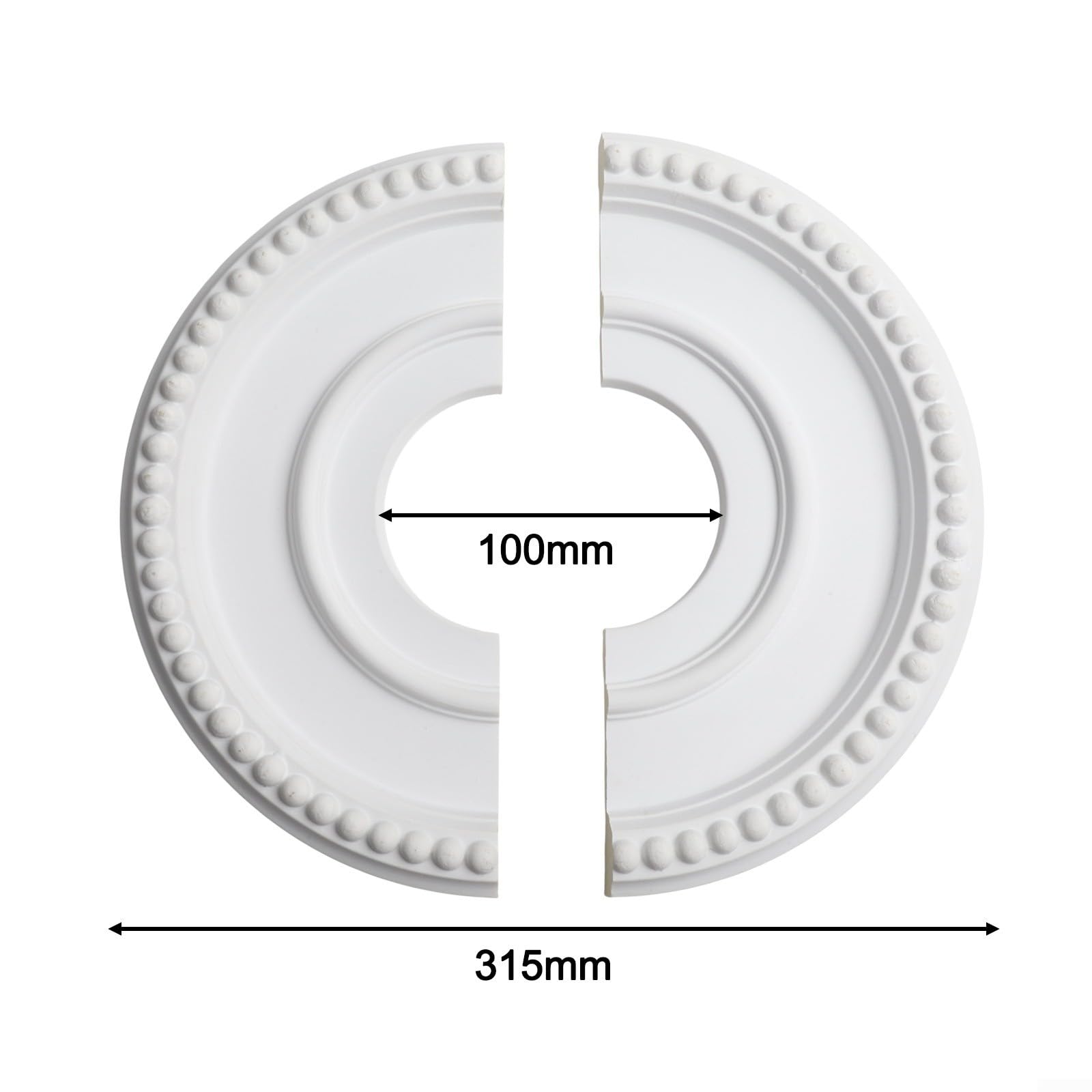 Medallón de techo dividido redondo blanco de 315 mm, placa decorativa de poliuretano para lámparas y ventiladores de techo, fácil de instalar, sin taladrar, oculta las imperfecciones del techo