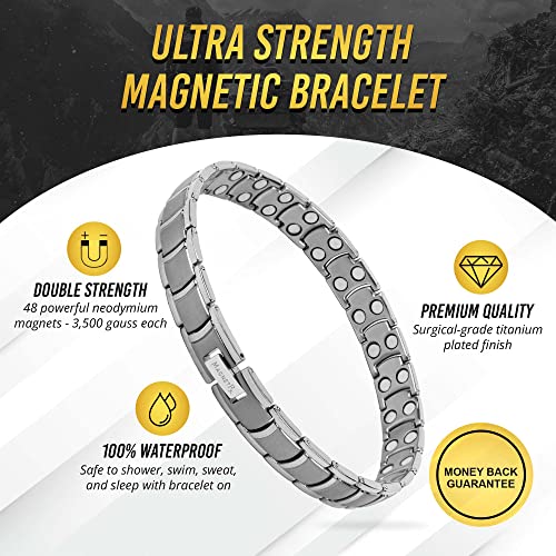 Image of MagnetRX Ultra Strength Magnetic Anklet - Effective Magnetic Ankle Bracelets for Men - Titanium Mens Ankle Bracelet with 48 Magnets (Silver)