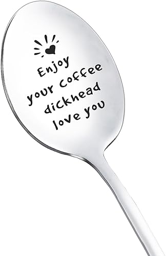 Regalos de aniversario para el día de San Valentín para marido y esposa, disfruta de tu café, cuchara Dickhead Love You para novio, novia, amante