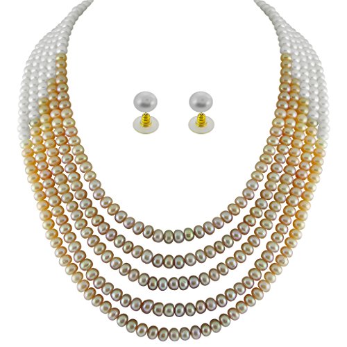 Sri Jagdamba Pearls Pearl Necklace For Women-Peach,White,Gold & S...