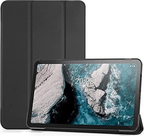 Capa Smart Case Compatível Para Nokia Tab T20 10.36'' Ta-1392 Ta-1394 2021- Preto Leve, PU de qualidade,Anti-impressões digitais,Resistente a arranhões