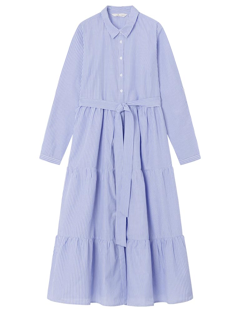 SPRINGFIELD Women's 3.fq. Vestido Midi Rayas Camisero Casual Dress, Blue Horizon, 12