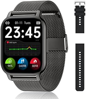 Popglory Smartwatch für Damen Herren, 1.85 Zoll Touch-Farbdisplay mit Bluetooth Anrufe,Fitnessuhr mit SpO2 Blutdruckmessung Herzfrequenz Schrittzähler Schlafmonitor, Musikwiedergabe