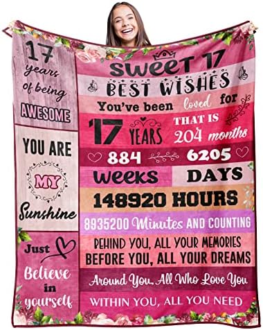 Kituzol 17th Birthday Gifts for Girls Blanket 50"x60" - 17th Birthday Decorations for Girls - Perfect 17 Year Old Girl Gift Ideas - Happy 17th Birthday Gifts Throw Blankets - Sweet Seventeen Gifts