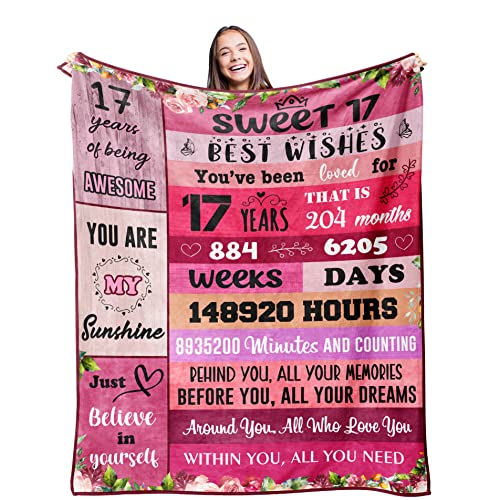 Kituzol 17Th Birthday Gifts For Girls Blanket 50"X60" - 17Th Birthday Decorations For Girls - Perfect 17 Year Old Girl Gift Ideas - Happy 17Th Birthday Gifts Throw Blankets - Sweet Seventeen Gifts #TOP2