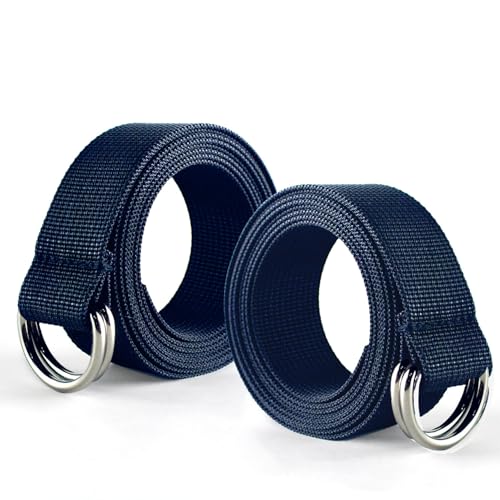 Clocean Durable Web Football Belt with Two Stainless Steel D Rings 52 Flag Football Pants Belt for Men Women Kids Youth Boys Girls (Navy)