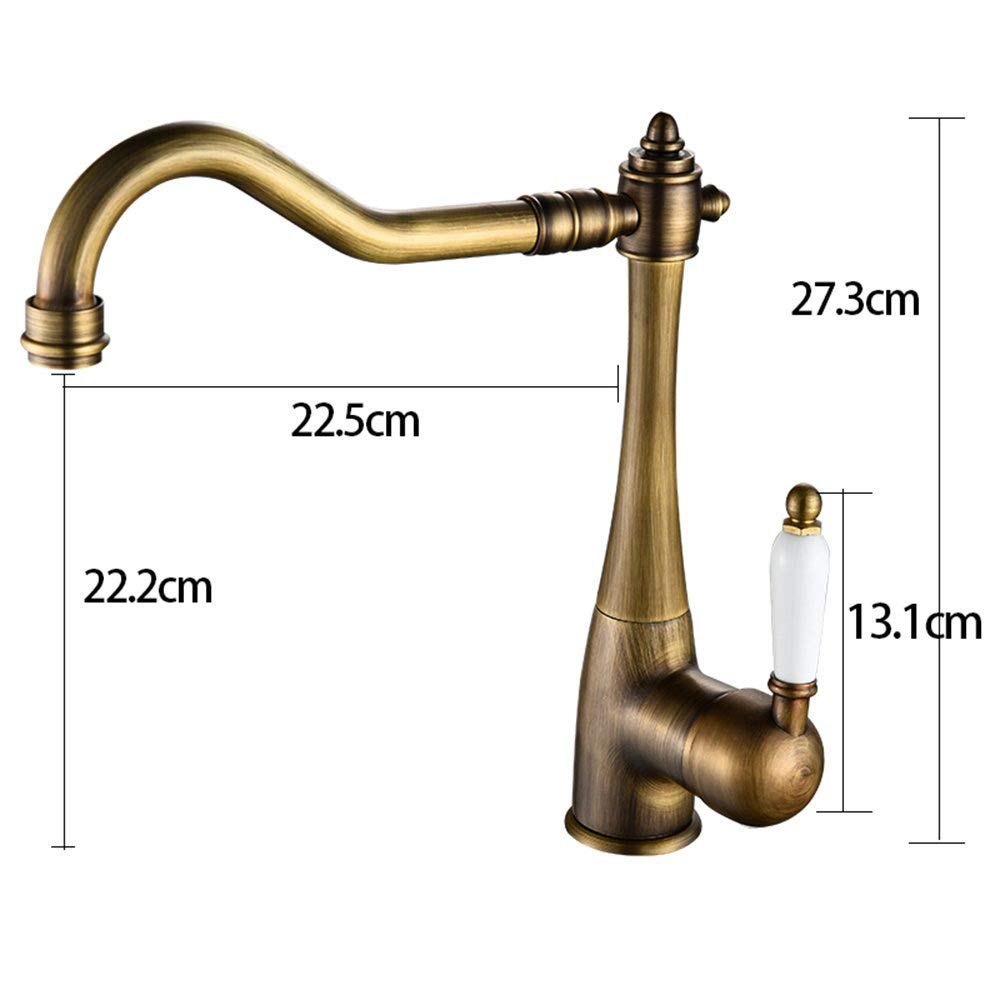 Nostalgie Küche Rustikale Armatur Küchenarmatur Armatur Mischbatterie Mischbatterie Spülbecken mit Wasserhahn Messinggriffen, 360° Verstellbar/Antik