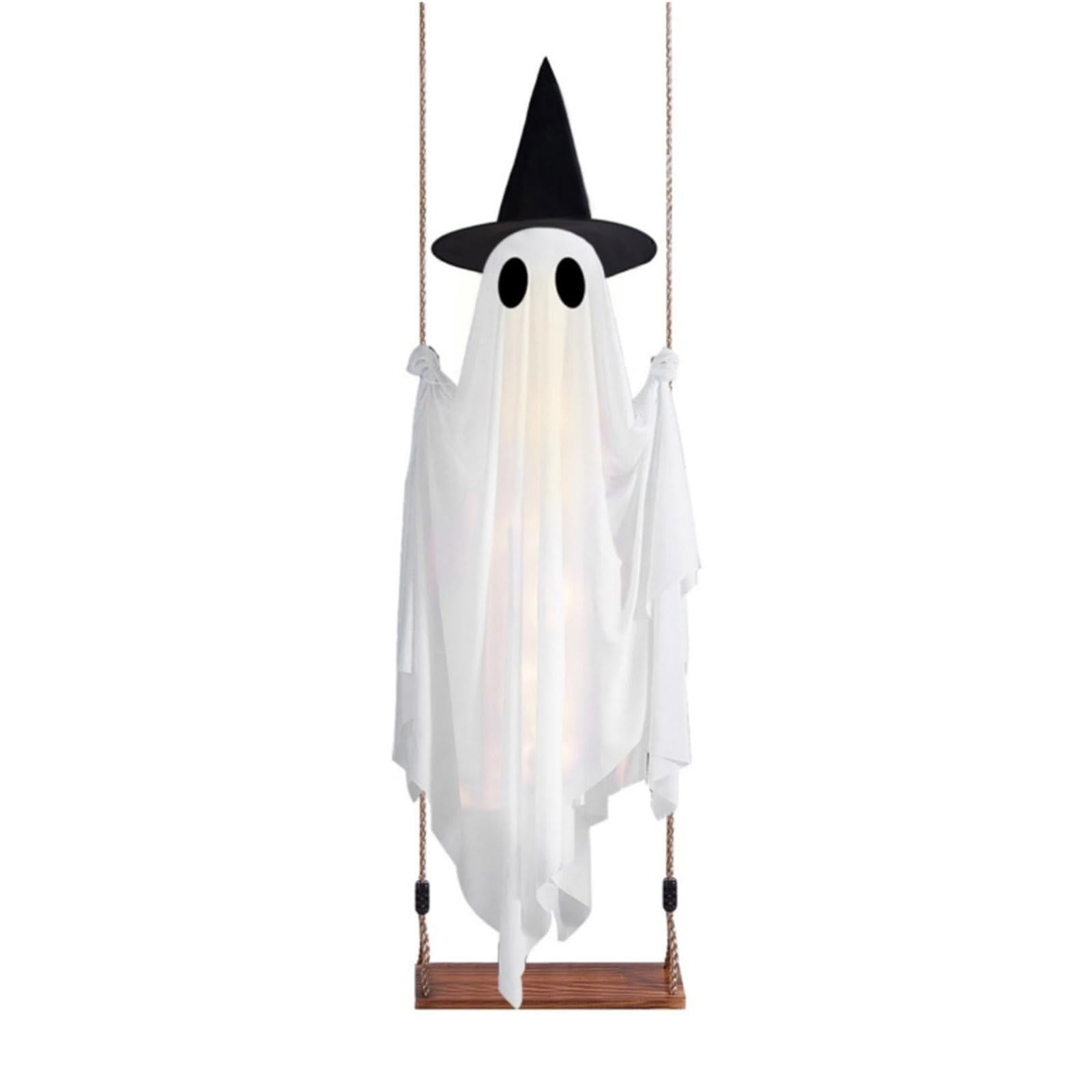 LED Suspended Specter Decor Halloween Remote-Controlled Warm White Witch Hat Porch Entryway Tree Branch Party Accent Lighted Specter Porch Decor Suspended Halloween Ornament Remote Control Witch Hat