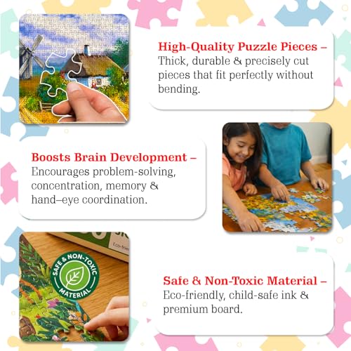 Image of Farm Cottage Jigsaw Puzzles for Kids and Children - Realistic Illustration Challenging Brain Booster Gifts, Fun and Creative Game - (500 Pcs)