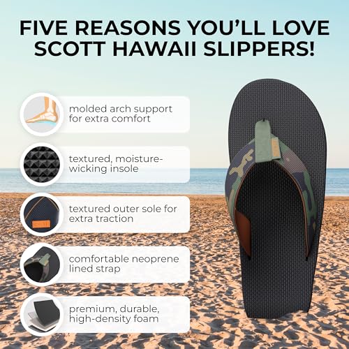 Scott Hawaii Men's Kaikane Sandal | Nylon Strap with Neoprene Lining | Molded Rubber Outsole with Arch Support and Heel Cup | Podiatrist Recommended2