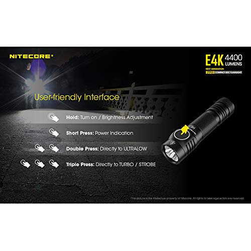 NITECORE E4K 4400 Lumen EDC Flashlight with 5000mAh USB-C Rechargeable Battery and LumenTac Battery Case