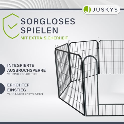 Juskys Welpenauslauf Plus 160x160x80 cm - Welpenlaufstall 8-teilig aus Metall - Freigehege mit Tür - Welpengitter für Hunde, Hasen & Kleintiere