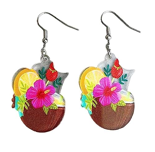 Hawaiian Cocktail Drink Earrings Bohemia Colorful Cute Wineglass Drop Dangle Earrings for Women Summer Beach Party Vacation Earrings Holiday Jewelry Gift