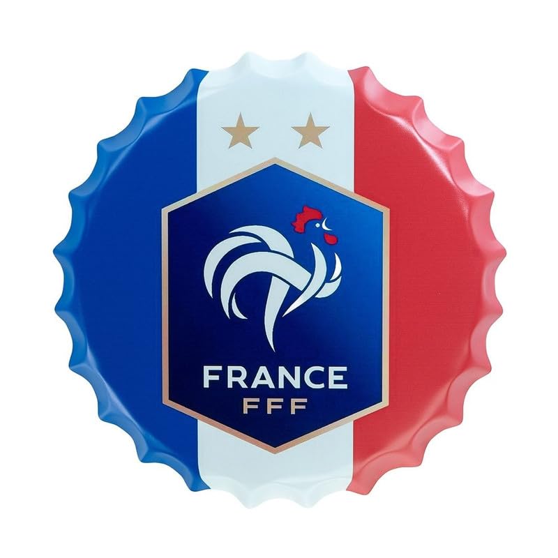 Image of EAZYWAGON Decorative Metal Bottle Caps Wall Sign Plates - 14X14 Inches - France FFF Football | Metal Wall Hanging Bottle Cap for Home, Farmhouse, Bar & Cafe Decoration | Vintage & Retro Look Plaques