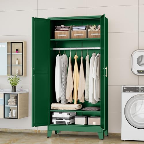 Image of GAIOUS Metal Wardrobe Cabinet with Hanging Rod, Clothing Storage Cabinets