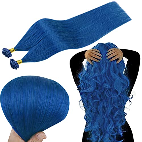 14inch U Tip Fusion Hair Extensions Human Hair Blue Hair Extension Nail Tip Human Hair for Highlights 20g Prebonded Hair Extensions 25 Strands 20g