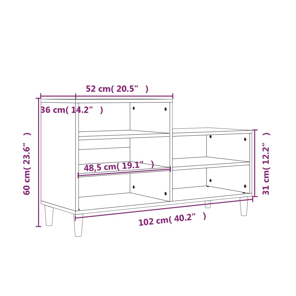 Regał na buty, wysoki połysk, biały, 102 x 36 x 60 cm, materiał drewnopochodny z 5 półkami, drewniane nogi i stabilna górna płyta do przechowywania i organizacji