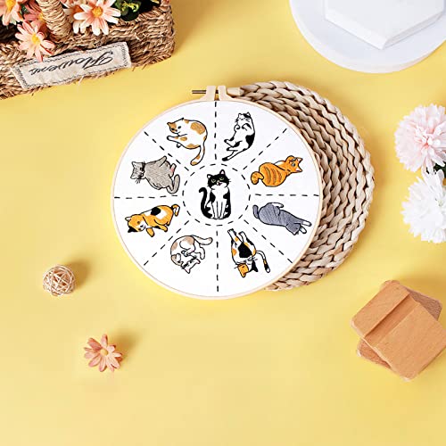Image of Louise Maelys Cat Embroidery Kit for Beginners Animal Pattern DIY Craft | Cross Stitch Kits Featuring Cat Designs, Includes Fabric, Hoop, Threads, Needles And Guide. Needlepoint Kit For Adults