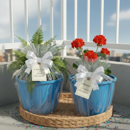Image of Go Hooked Sunshine Flower Pot /Planters for Home Decor, Plastic Pots for Gardening /Home, Flower Pots Indoor-Outdoor & Planter for Plants (Blue) (Pack of 2)