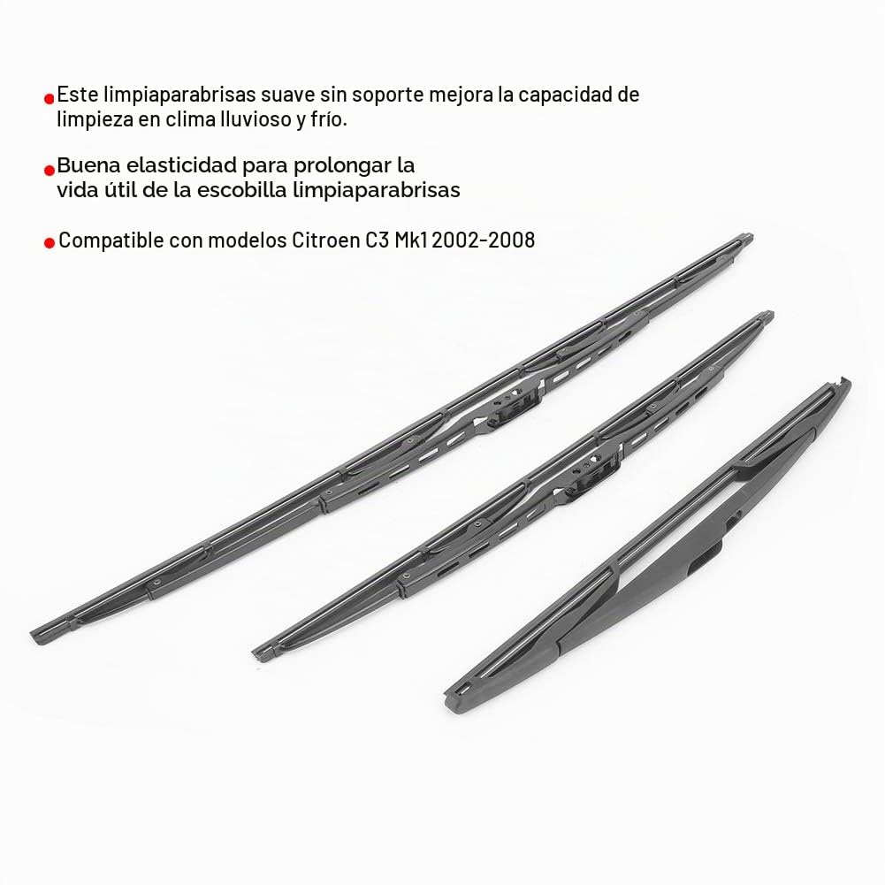 Limpiaparabrisas Coche, 3 unids/set Limpiaparabrisas Delantero y Trasero, capa de goma suave, para C3 Mk1 modelos 2002-2008