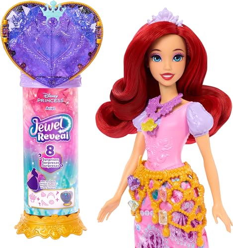 Mattel Filmden ilham alan Mattel Disney Prensesi Ariel bebek, aksesuarlar, kalp şeklinde değerli taş kutusu ile çocuk yüzüğü dahil 8 sürpriz ve 9 parça, JHL49
