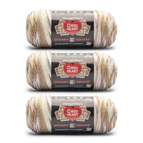 Image of Red Heart All in One Granny Square Aran - Cream Yarn - 3 Pack of 250g /8.8oz - 100% Acrylic - #4 Worsted (Medium) - 381m /417Yards - for Knitting, Crochet and Amigurumi