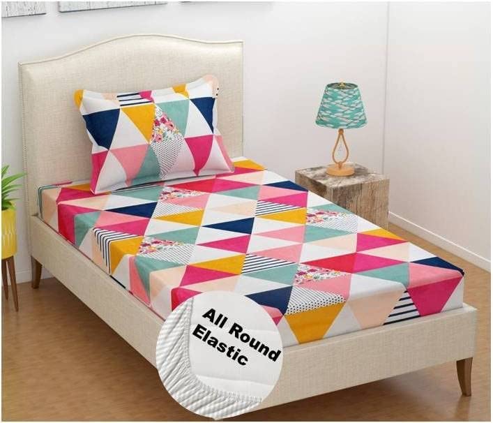 Image of Super Soft All Round (Elastic Fitted) Single Bed Bedsheet with 1 Pillow Cover- 4 Feet x 6 Feet - 48 Inches x 72 Inches x 6 Inches-Single